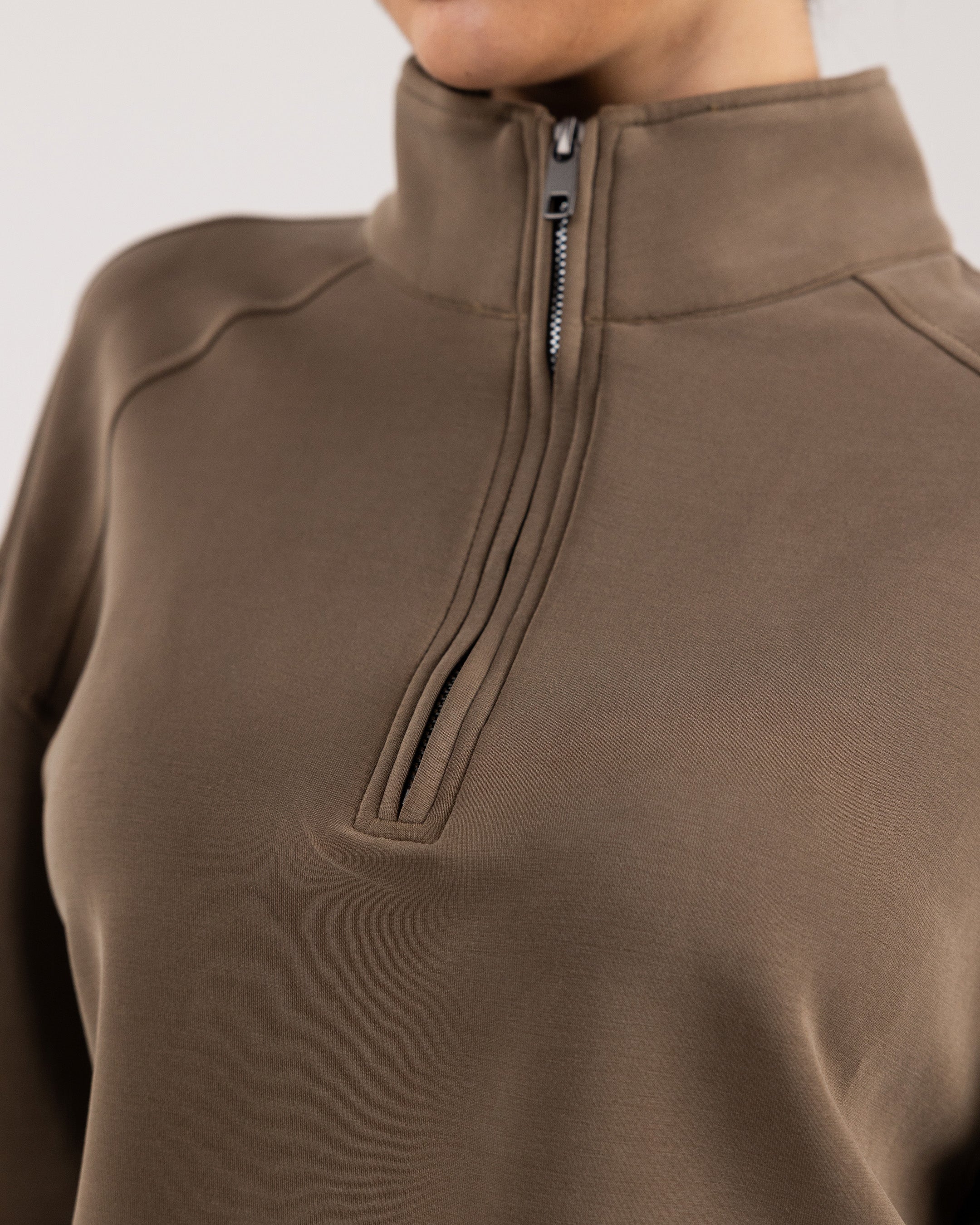 Adjustable Half-Zip Sweatshirt - Saddle Brown